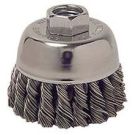 Single Row Cup Brush, 2-3/4 in Dia, 3/8-24, 0.014 in Steel Knotted Standard Twist Wire