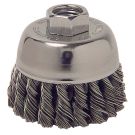 Heavy Duty Single Row Cup Brush, 2-3/4 in Dia, 5/8-11, 0.014 in Steel Knotted Standard Twist Wire