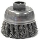 Single Row Cup Brush, 2-3/4 in Dia, M10x1.25, 0.02 in Steel Knotted Standard Twist Wire
