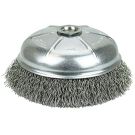 Cup Brush With Internal Nut, 6 in Dia, 5/8-11, 0.02 in Steel Crimped Wire