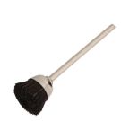 Miniature Stem Mounted Cup Brush, 9/16 in Dia, 1/8 in, Natural Hair Stiff Hair Wire