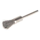 Miniature End Brush, 5/16 in Dia, 1/8 in Shank, Steel Crimped Wire, 9/16 in Trim
